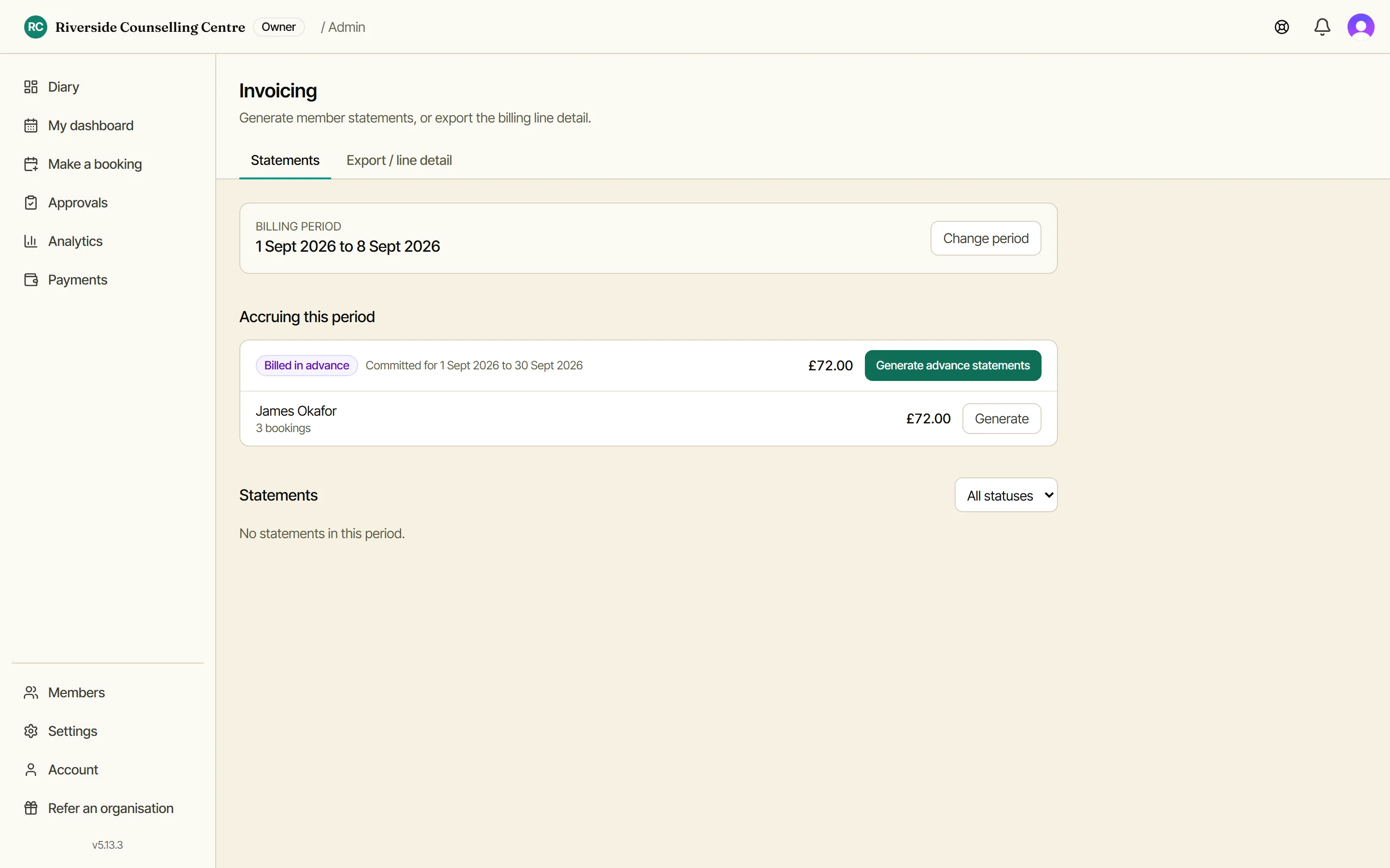 The older Invoicing screen