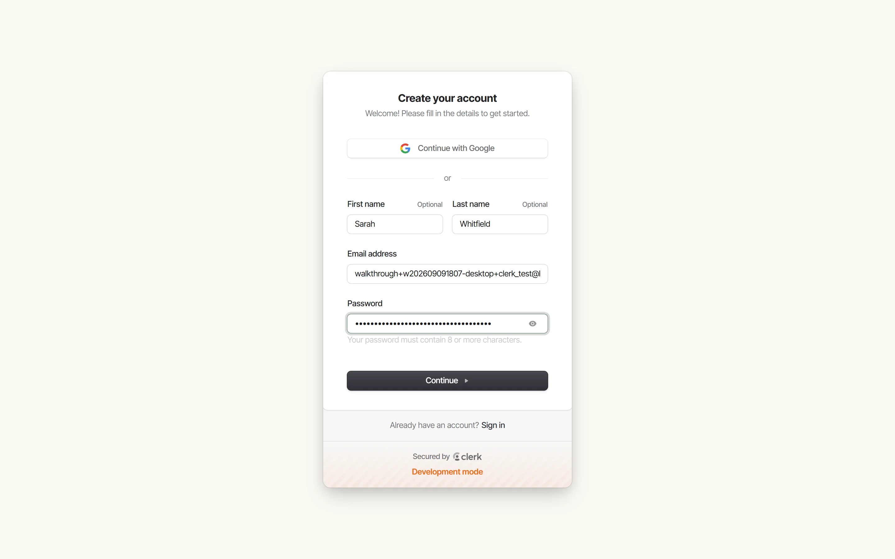 Create your account