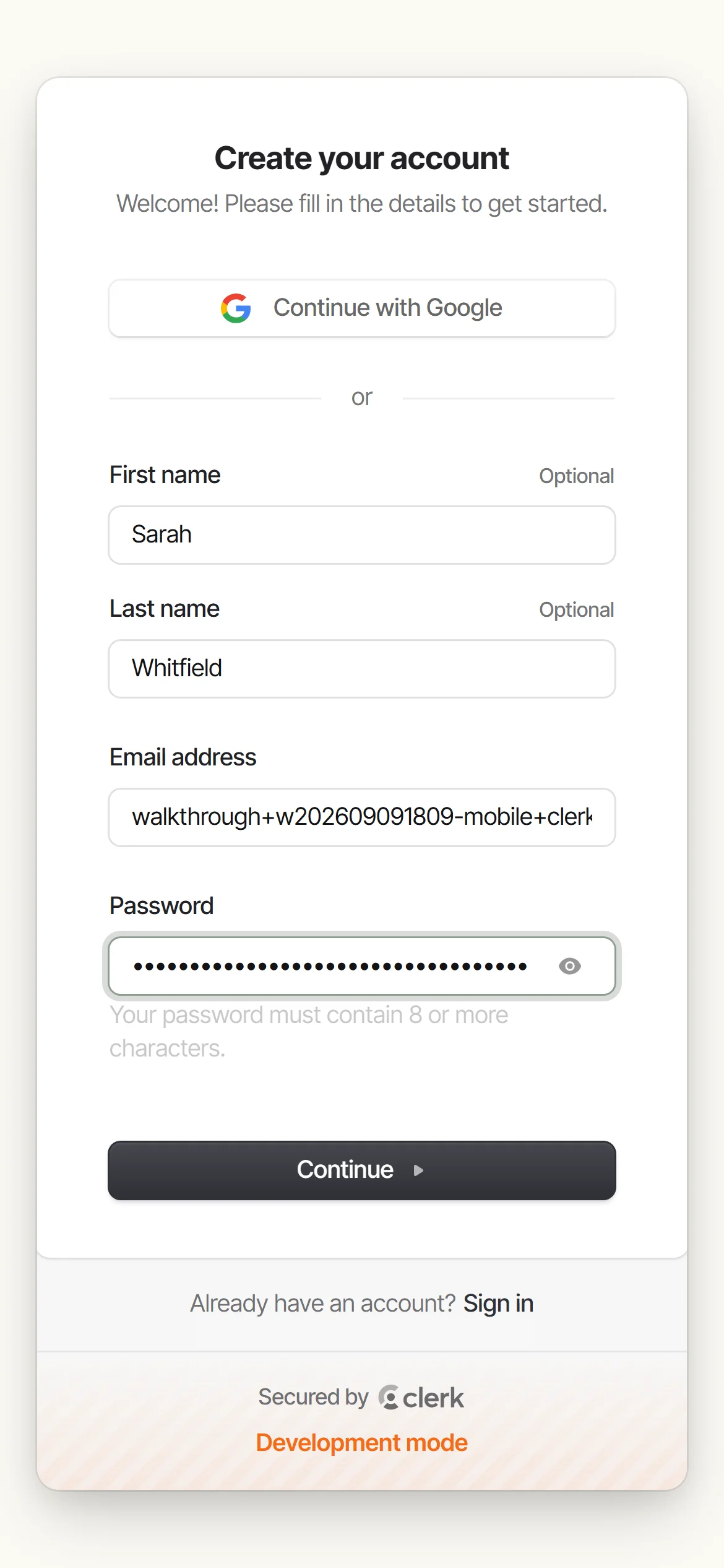 Create your account