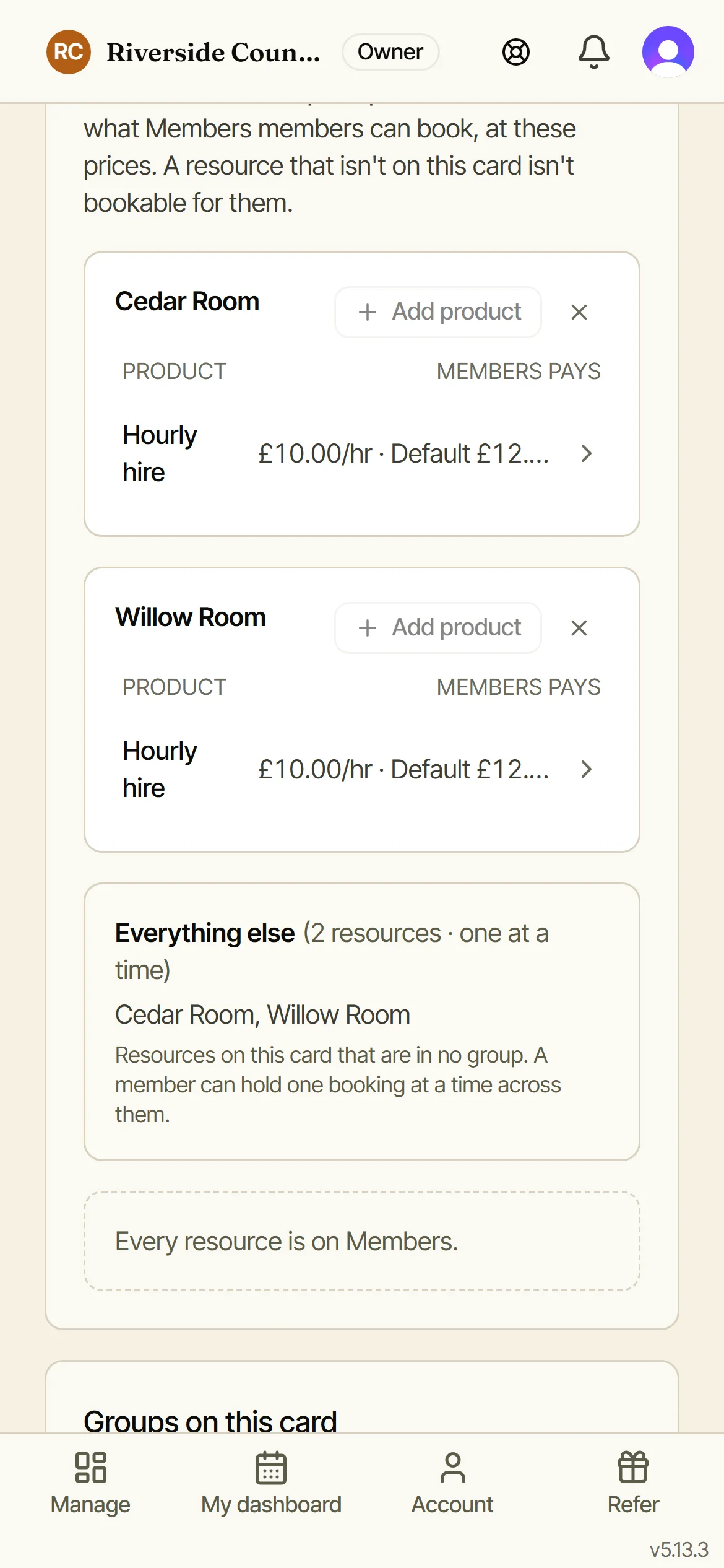 A second rate card with its own prices