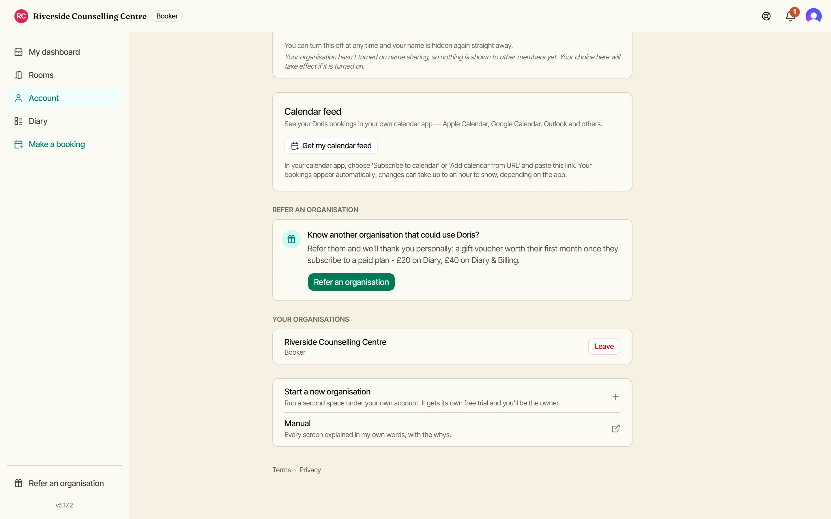 Privacy and calendar feed