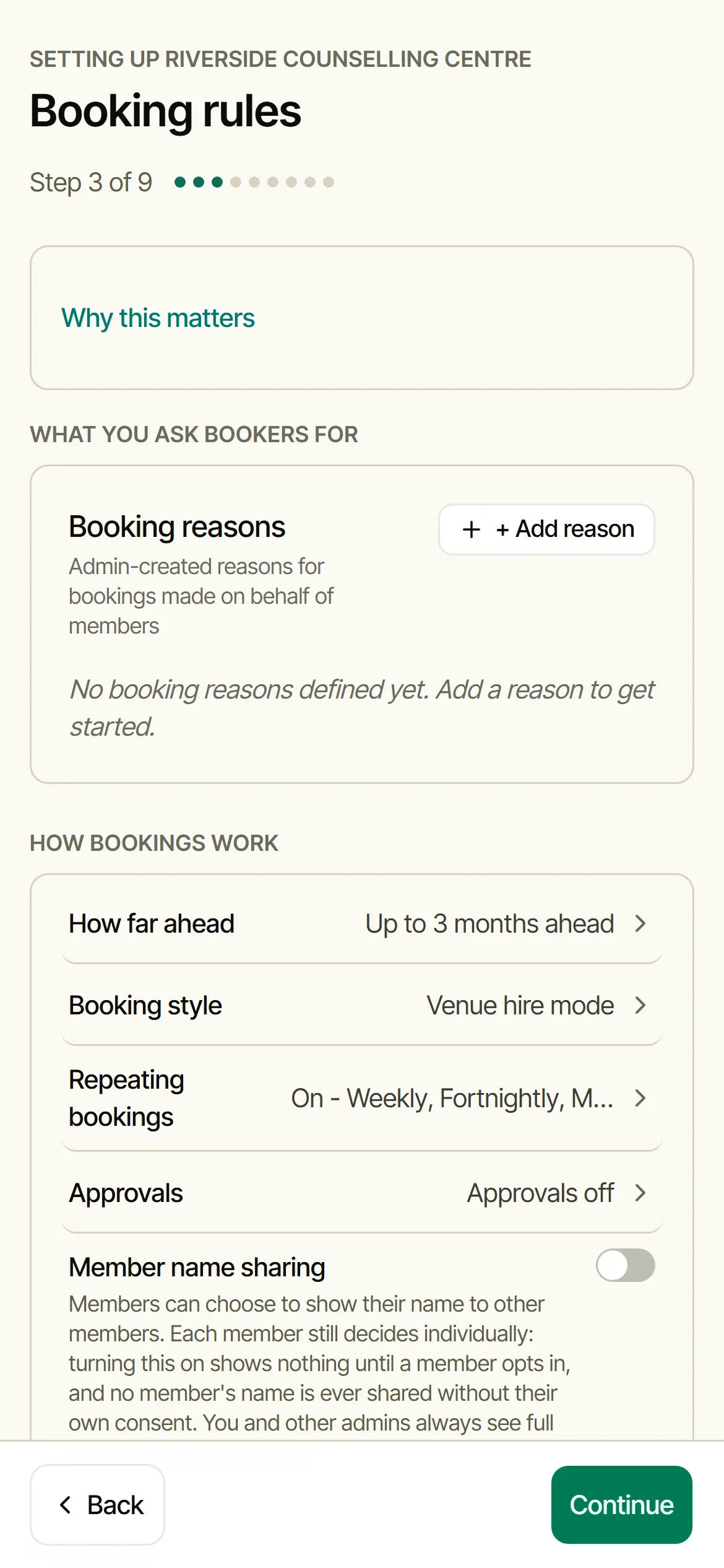 Booking rules