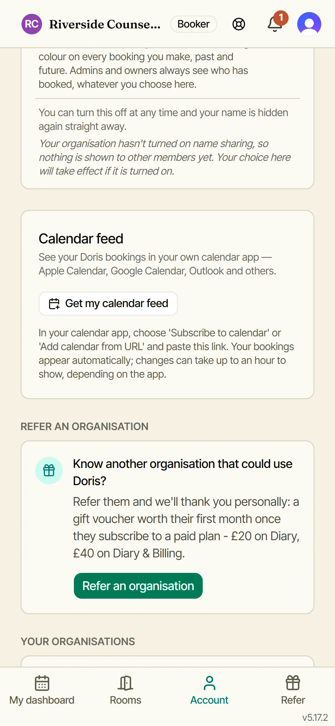 Privacy and calendar feed
